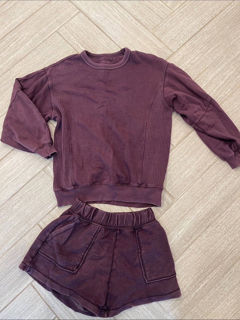 Aerie Plum Crewneck Sweatshirt and Shorts set- Deep Purple